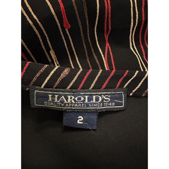 Vintage HAROLD'S Black Multi Striped Midi Skirt Size 2 - Picture 3 of 4